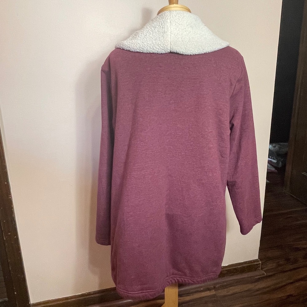 Eddie Bauer Womens XL Sherpa Lined Open Front Cardigan Jacket Burgundy - Picture 3 of 8